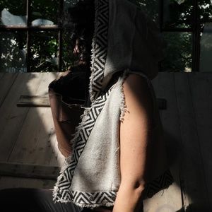 Tribal hoodie vest, Short cotton vest, Sexy hoodie vest, Ethnic design, GOA